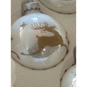 Vintage Rauch Industries Christmas Ornaments W Glitter Reindeer Design Set of 4